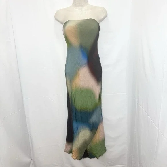 Reformation Joana Midi Tube Dress In‎ Blur Size XS Strapless Bias Cut - Picture 3 of 14